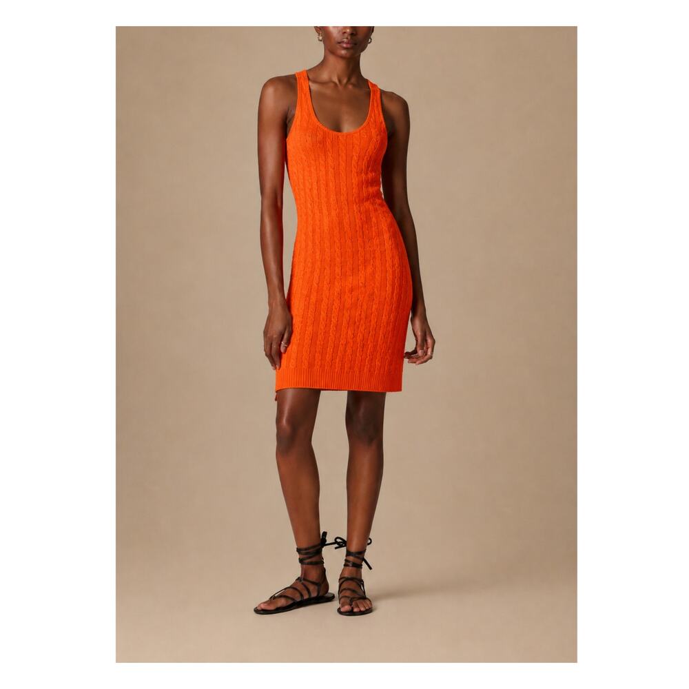 Ralph Lauren Orange Cable Knit‎ Sleeveless Dress Women's M 100% Silk Chic Casual